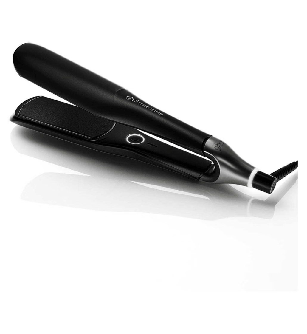 ghd Chronos Max wide plate hair straightener, black, on white background